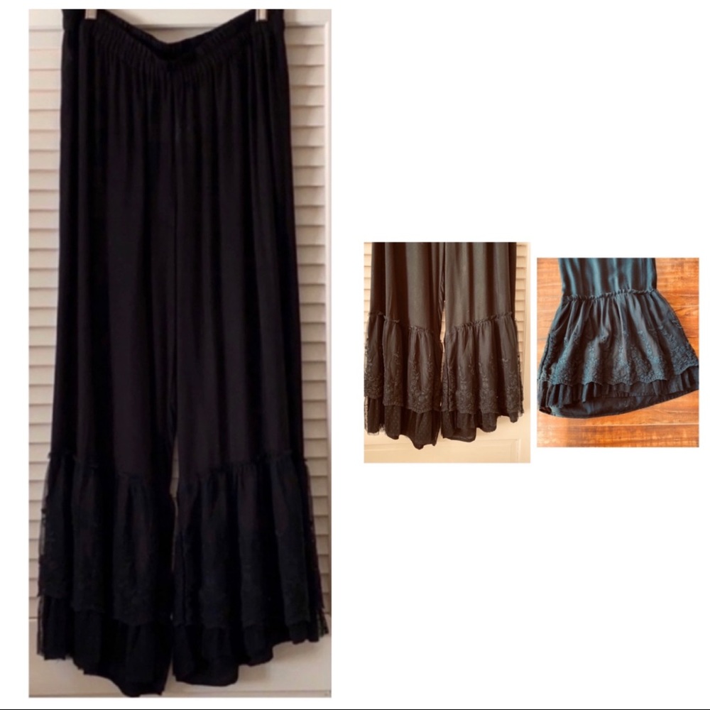 Avani Del Amour Black Crop Layered Lace End Pants